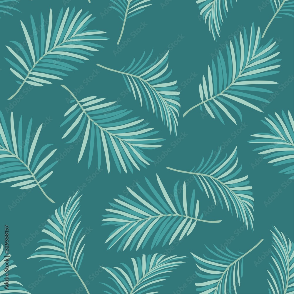 Nature seamless pattern. Hand drawn tropical summer background: palm tree leaves. Vintage background.