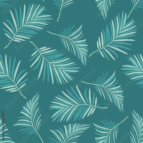 Nature seamless pattern. Hand drawn tropical summer background  palm tree leaves. Vintage background.