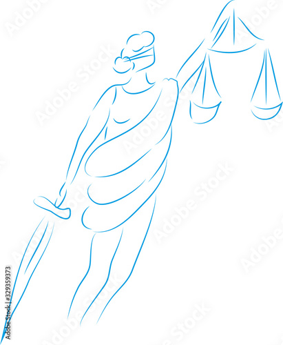 Justitia - Göttin der Gerechtigkeit, römischen Mythologie, Jura, Recht, gerecht handeln, Abwägen, richten und Recht sprechen, Rechtssprechung, Rechtsnormen, abstrakte Zeichnung
