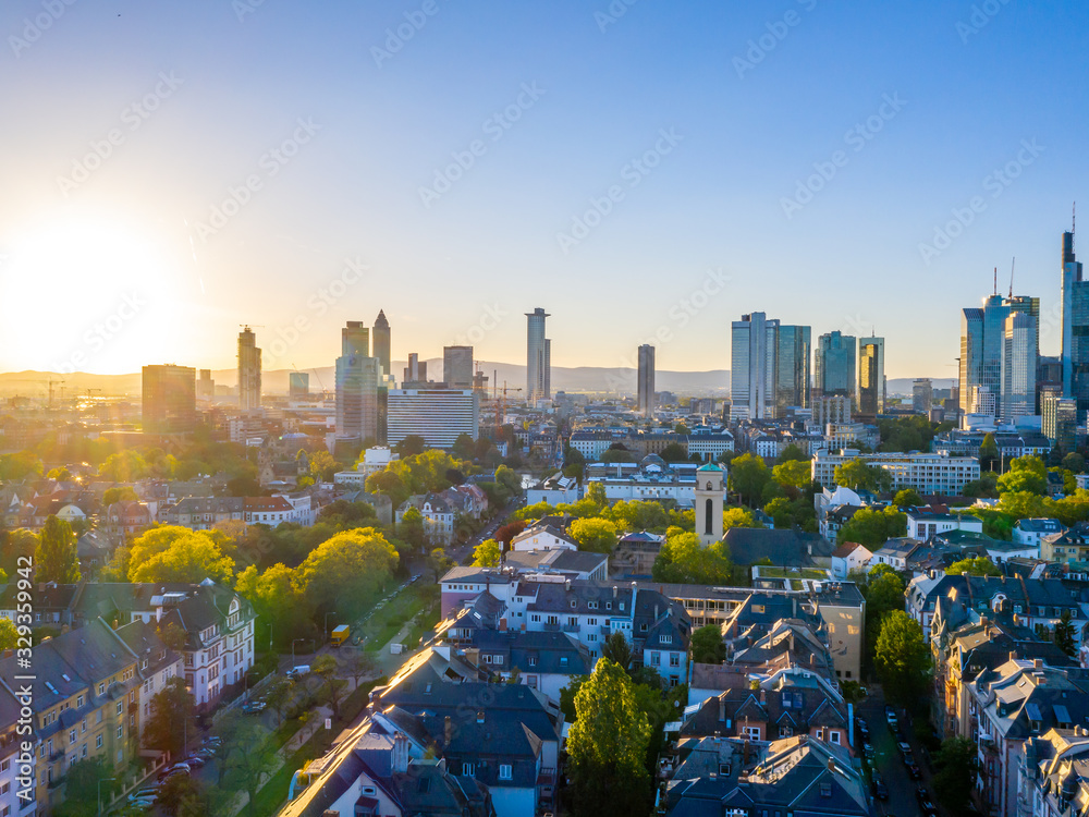 Obraz premium Frankfurt Skyline Droneshot with skyscrapers