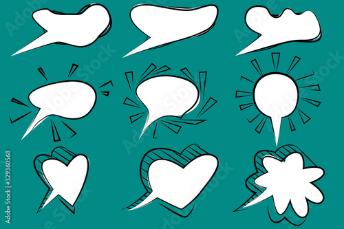 A set of nine dialog icons for comics. Empty spaces for comic book-style labels.