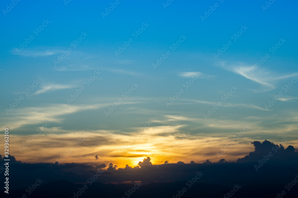 Sunset sky with blue space on sky