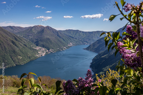 Spring panorama of Lake Como seen from the town of Pigra photo