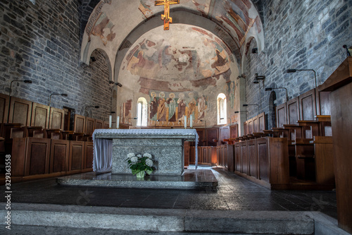 Interno della chiesa dell'Abbazia di Piona sul Lago di Como photo