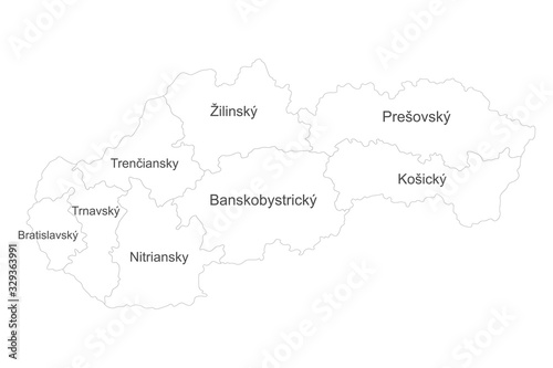 Slovakia detailed map with name labels. Perfect for business concepts, backgrounds, backdrop, poster, sticker, banner, label and wallpaper.