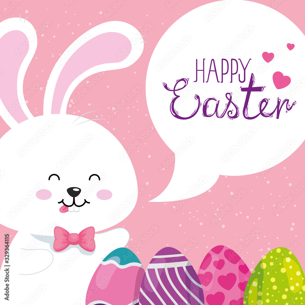happy easter card with bunny and eggs decorated vector illustration design happy easter card with bunny and eggs decorated vector illustration design
