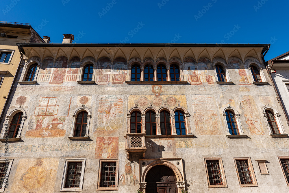 Trento, Palazzo Geremia. Ancient palace in renaissance style (XV-XVI century) with the frescoes of the Geremia family. Trentino Alto Adige, Italy, Europe