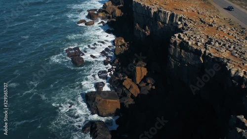 View of the cliffs  and coastline in Peniche,Portugal. Aerial Footage