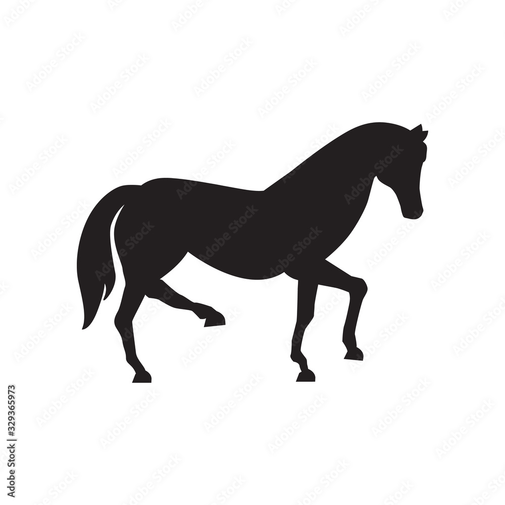 Cute horse standing silhouette vector illustration.