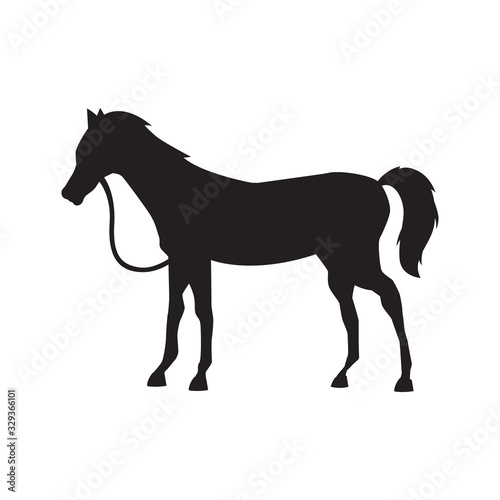 Cute horse standing silhouette vector illustration.