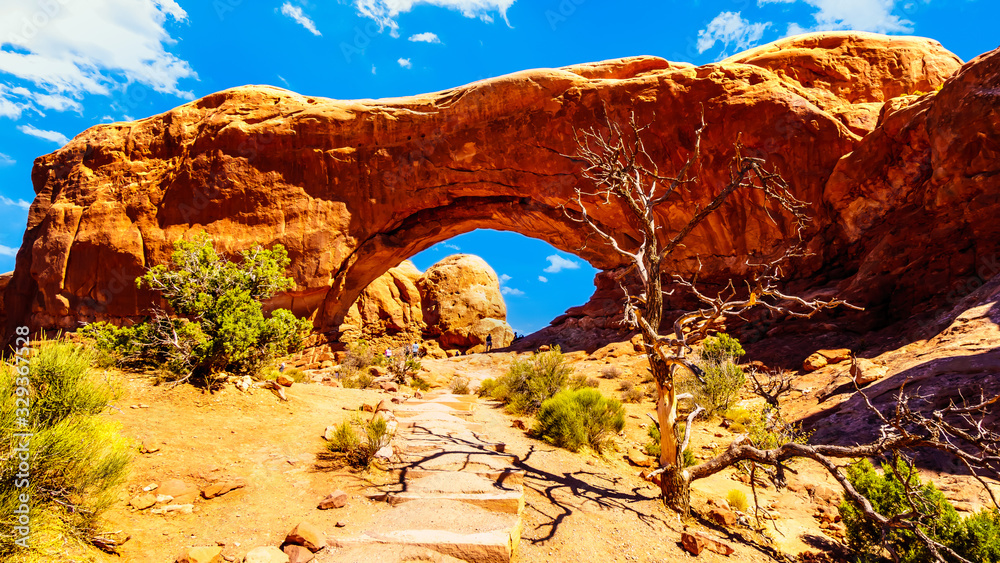 The North Window Arch, one of the many large Sandstone Arches in Arches National Park Utah, United 