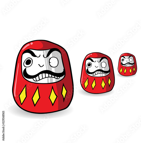 2D flat, Abstract kawaii character, Vector design lucky red Daruma doll, creative illustration cute cartoon object on white background, Cute & Kawaii conceptual.