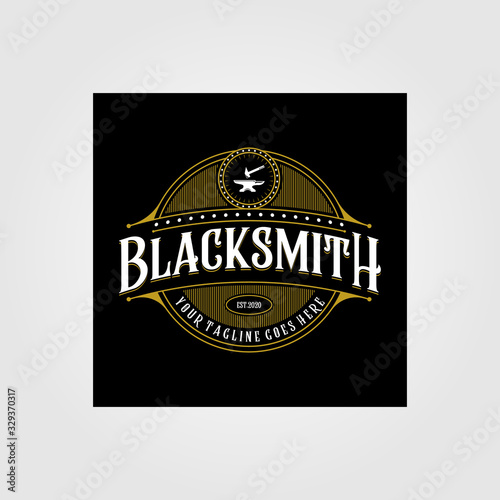 vintage blacksmith forge logo , anvil vector illustration design