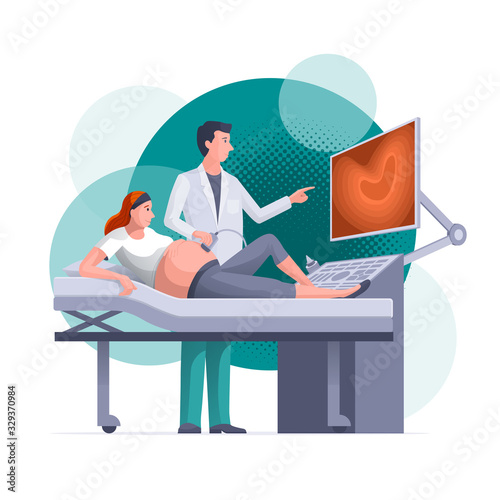 Pregnant woman getting ultrasound scan from obstetrician in clinic