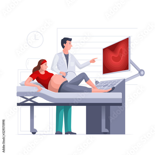 Pregnant woman getting ultrasound scan from obstetrician in clinic