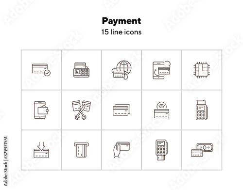 Payment line icon set. Banking and cash concept. Vector illustration can be used for topics like shopping, supermarkets, stores