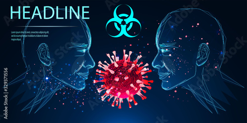 COVID 19. Virus among people. Coronavirus disease and flu outbreak or nfluenza background as dangerous viral strain case as a pandemic medical health risk. Low poly wireframe style. Vector