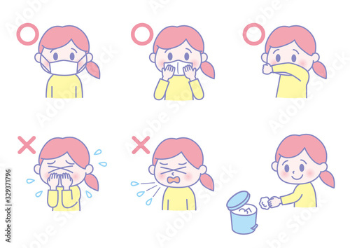 Cough, etiquette, girl,illustration,pastel