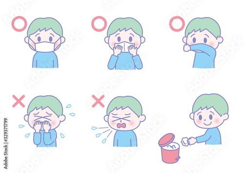 Cough, etiquette, boy,illustration,pastel