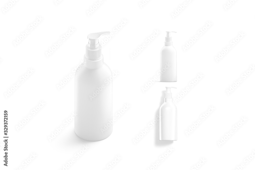 Blank white pump bottle with dispenser mockup, different sides Blank white pump bottle with dispenser mockup, different sides