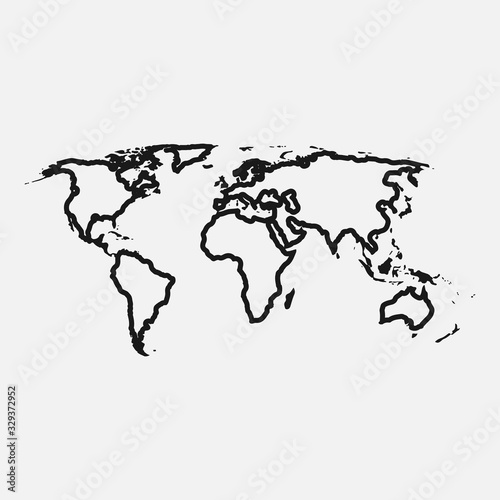 Global world map line black and white vector icon.