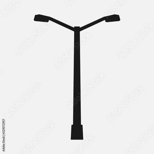 Street light black and white vector icon. Lamppost flat silhouette.