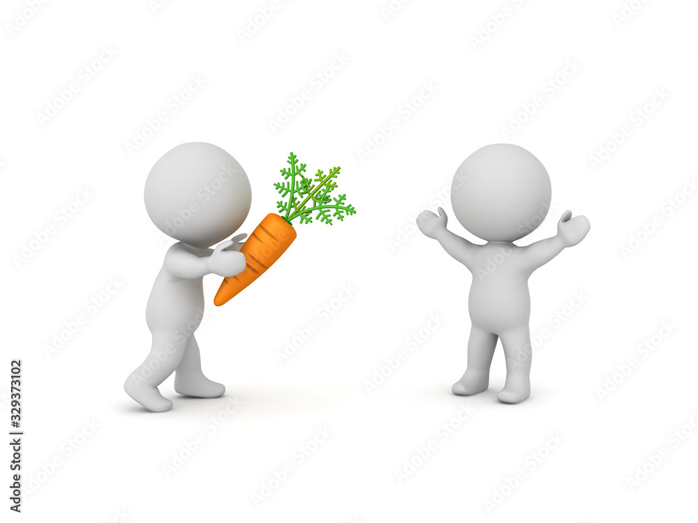 3D Character offering carrot to another character