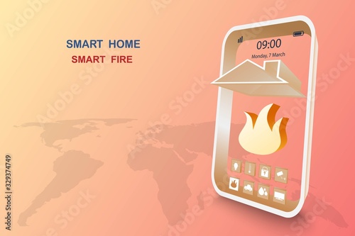 Smart home with fire alert, vector 3D style design