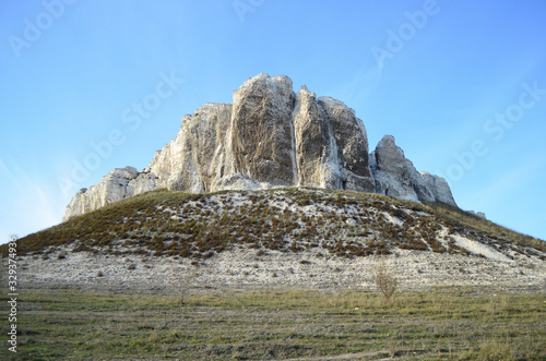 Rocky outcrop of the Upper Cretaceous in Ukraine photo