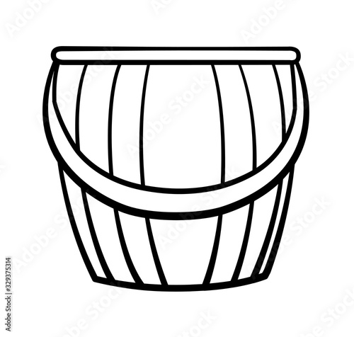 Stripped plastic bucket for cleaning in black lines on white backgound
