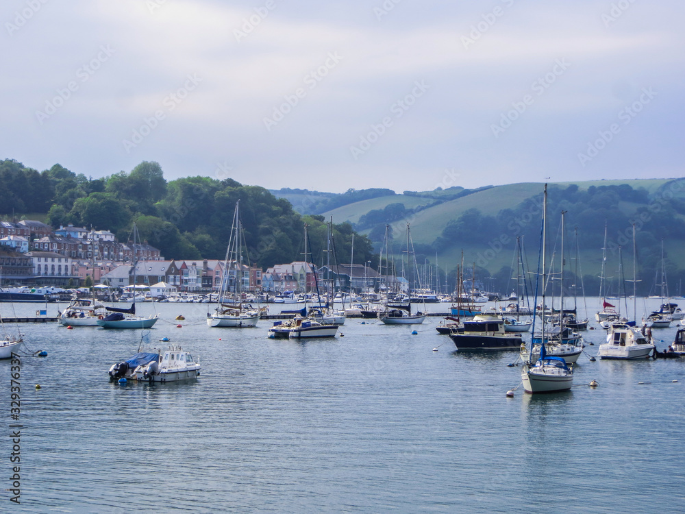 Fototapeta premium A bay filled with yachts, motor boats and small boats in the city of Dortmund. England, May 2018.