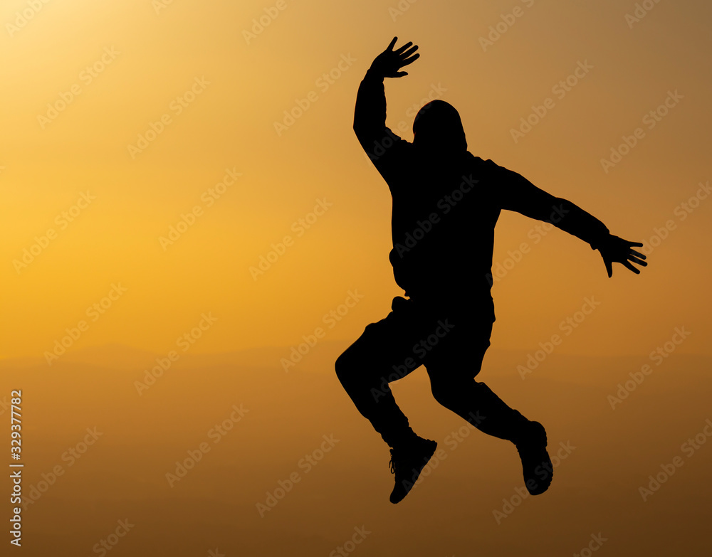 Runner happiness in the top of the hill, Sao Mamede Mountain, Povoa de Lanhoso, Braga, Portugal.