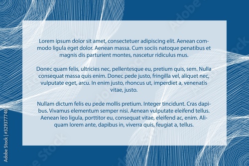 Abstract rectangular background with lots of white lines on a blue background and space for your text. Minimalistic design of the vector cover. Background for banners and web design. Space for text