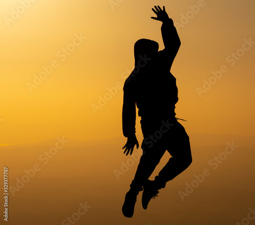 Runner happiness in the top of the hill, Sao Mamede Mountain, Povoa de Lanhoso, Braga, Portugal.