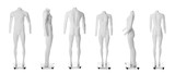 Set of ghost headless mannequins with removable pieces on white background