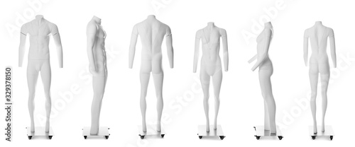 Set of ghost headless mannequins with removable pieces on white background photo