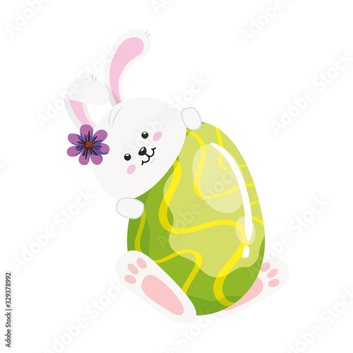 cute rabbit with egg easter isolated icon vector illustration design