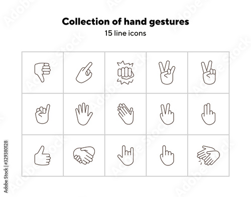 Collection of hand gestures line icons. Gesturing isolated sign pack. Sign language concept. Vector illustration symbol elements for web design