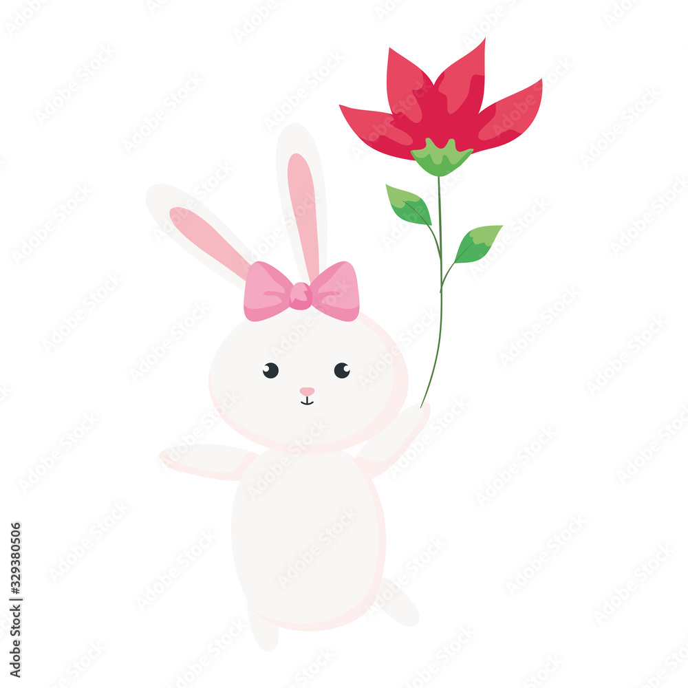cute rabbit with flower isolated icon vector illustration designicon cute rabbit with flower isolated icon vector illustration designicon