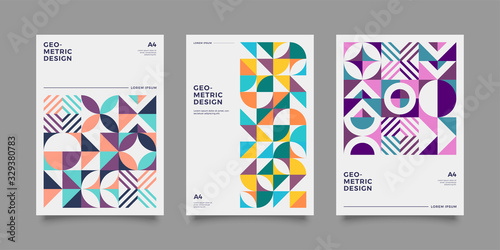 Set of geometric covers. Collection of cool vintage covers. Abstract shapes compositions. Vector.