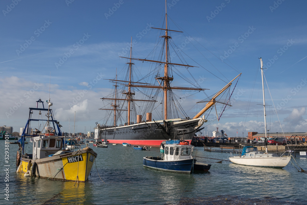 HMS Warrior docked in Portsmouth harbour