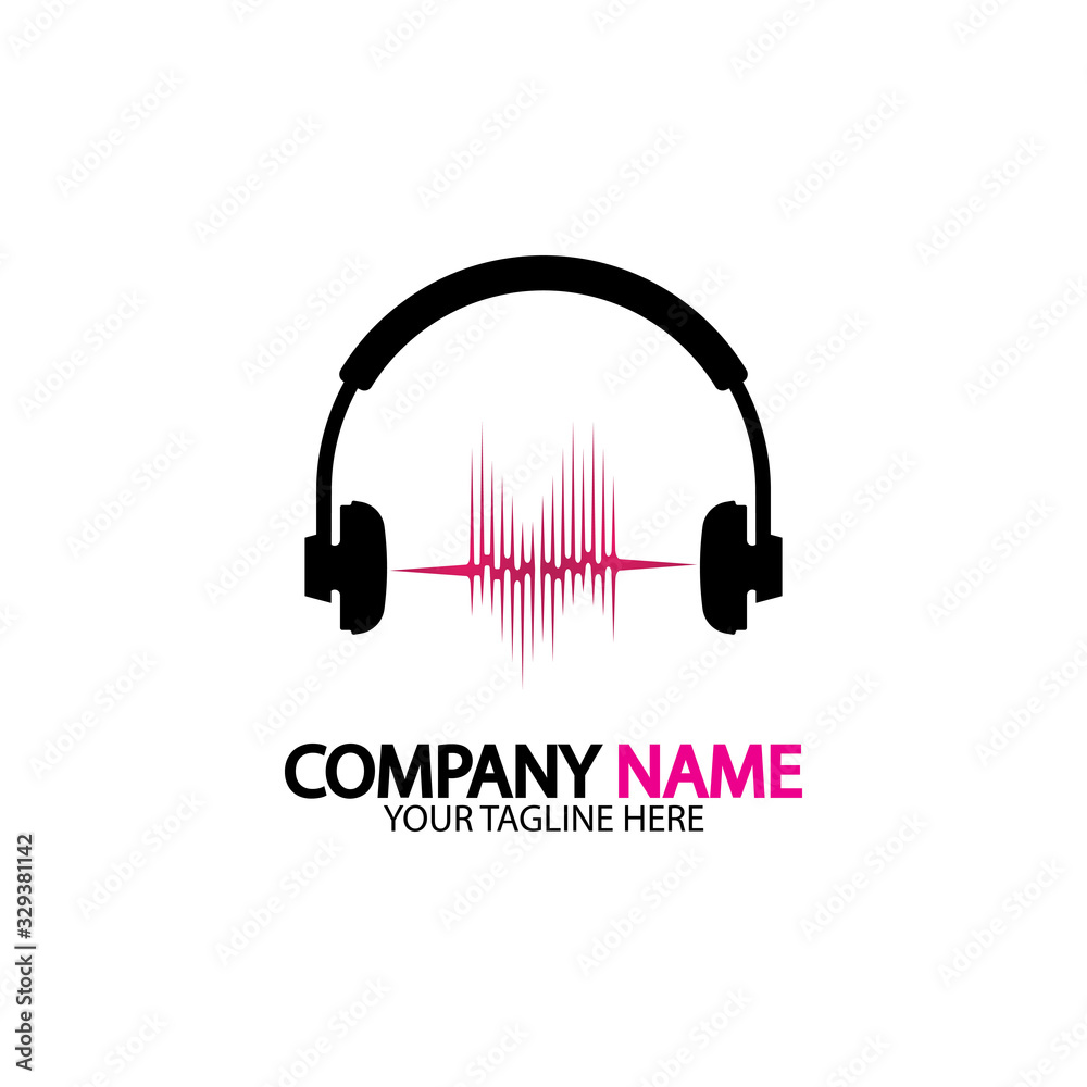 Headphone icon. Headphones with sound wave icon isolated, minimal design. Vector illustration Headphone icon. Headphones with sound wave icon isolated, minimal design. Vector illustration
