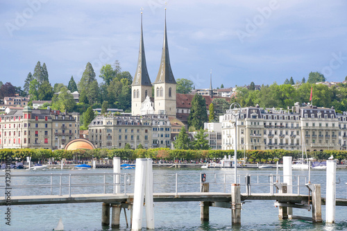 Lucerne, swiss city on the lake, in a cloudy day, switzerland photo