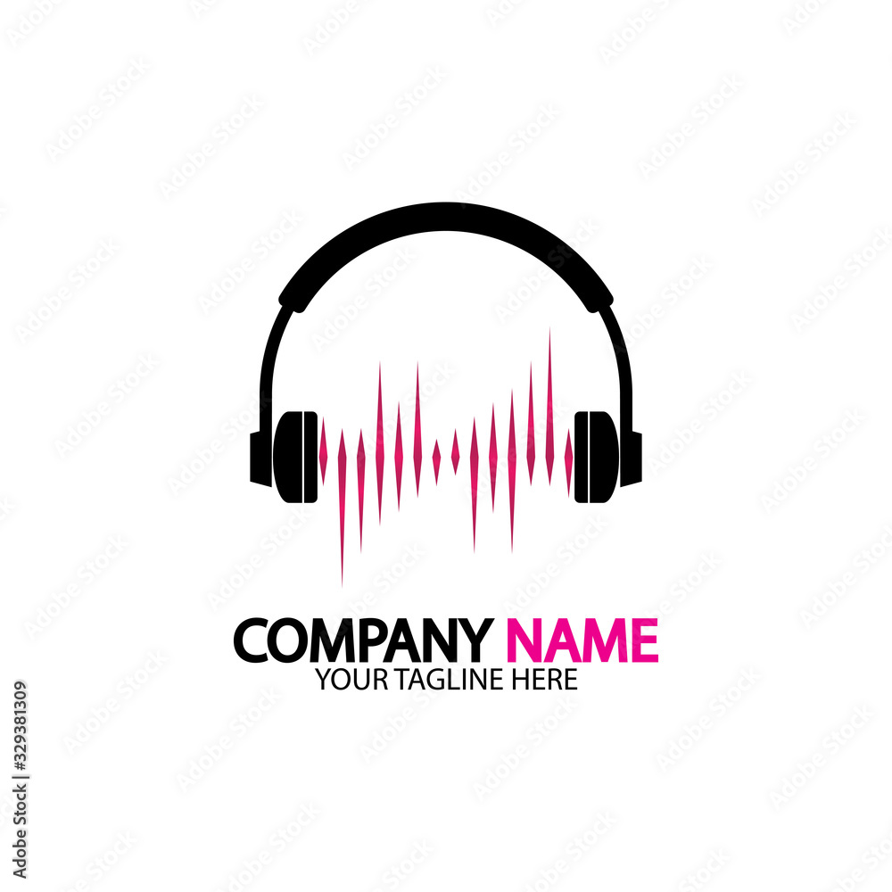 Headphone icon. Headphones with sound wave icon isolated, minimal design. Vector illustration Headphone icon. Headphones with sound wave icon isolated, minimal design. Vector illustration