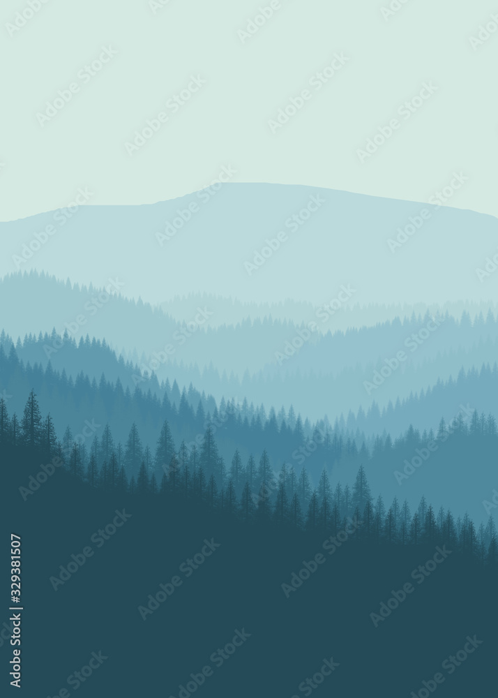Fototapeta premium FLAT DESIGN MOUNTAIN FOREST FOR BACKGROUND , WALLPAPER , UI BACKGROUND , ADVENTURE BACKGROUND POSTER BACKGROUND