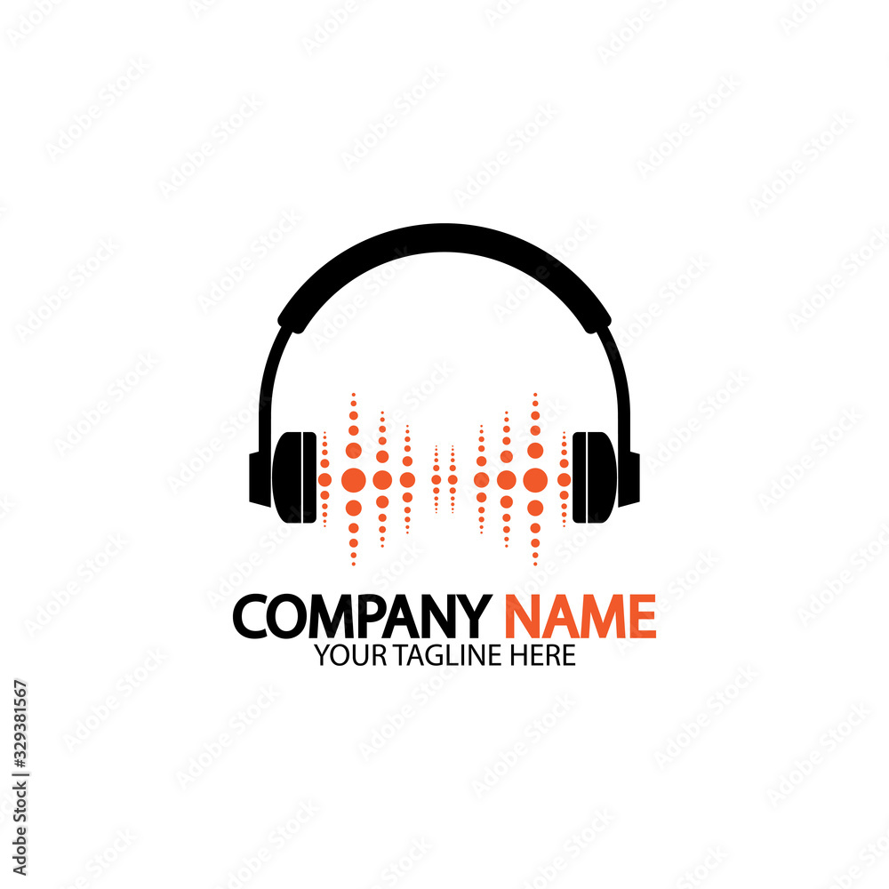 Headphone icon. Headphones with sound wave icon isolated, minimal design. Vector illustration