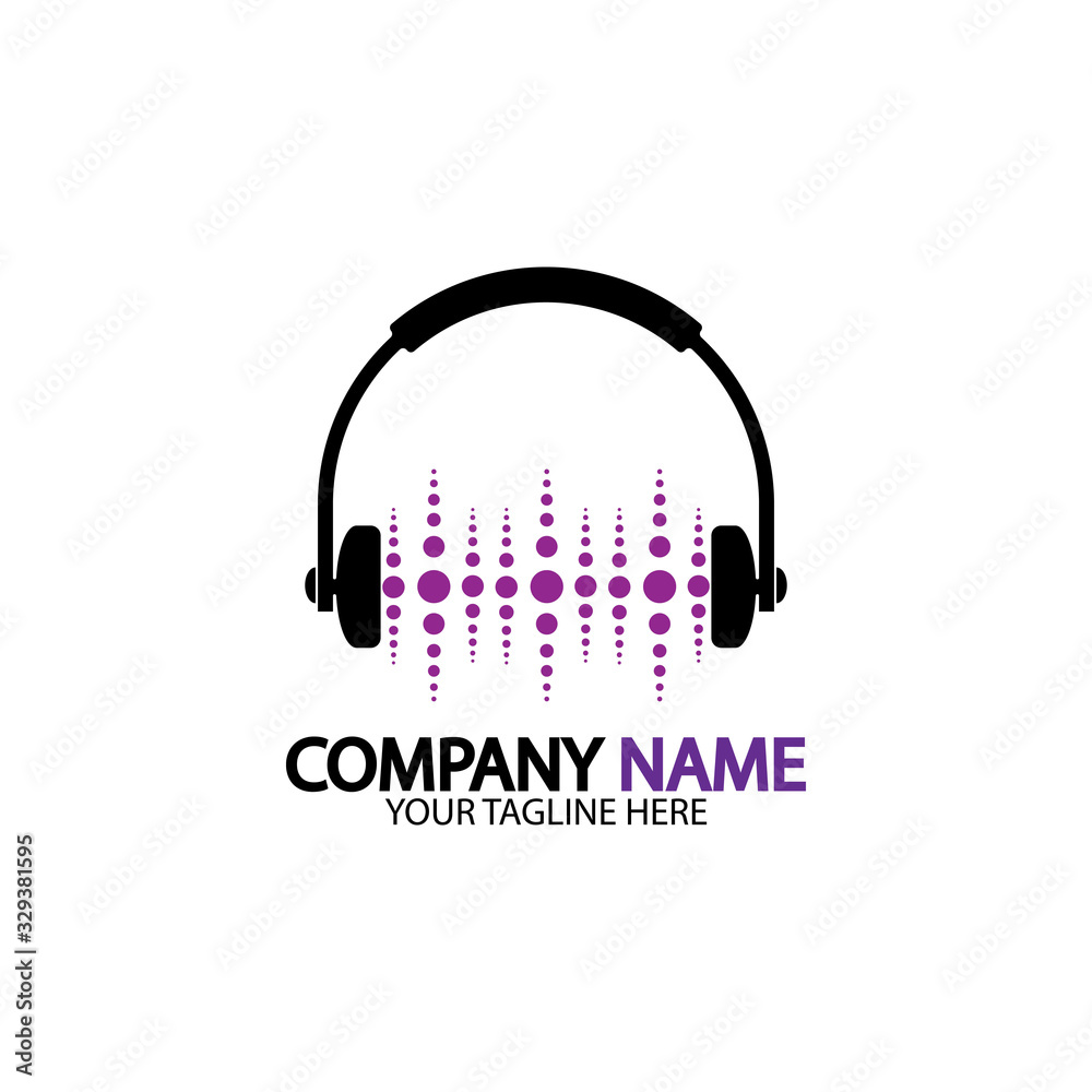 Headphone icon. Headphones with sound wave icon isolated, minimal design. Vector illustration Headphone icon. Headphones with sound wave icon isolated, minimal design. Vector illustration
