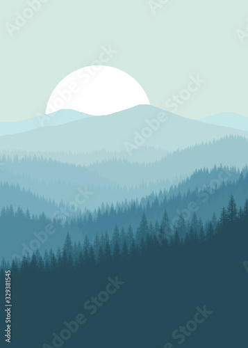 FLAT DESIGN MOUNTAIN FOREST FOR BACKGROUND , WALLPAPER , UI BACKGROUND , ADVENTURE BACKGROUND POSTER BACKGROUND