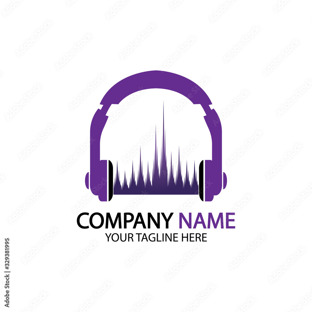 Headphone icon. Headphones with sound wave icon isolated, minimal design. Vector illustration Headphone icon. Headphones with sound wave icon isolated, minimal design. Vector illustration