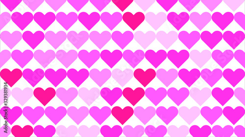 Seamless background consisting of a series of hearts arranged geometrically on a white background and colored with various shades of pink. Vector background in 4k resolution